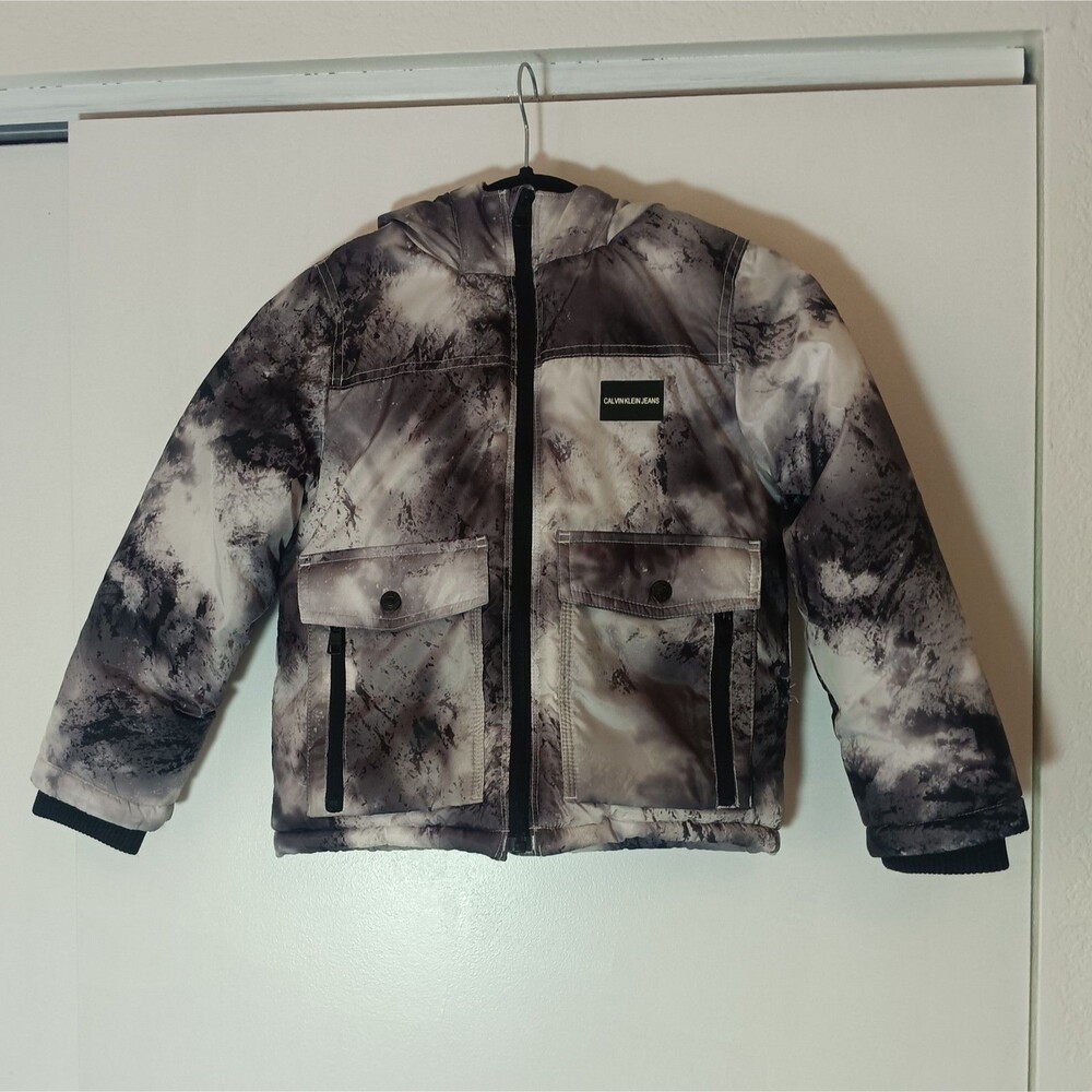 Calvin Klein Jeans Boys Glacial Camo Puffer Jacket S 5/6 Gorpcore Streetwear New